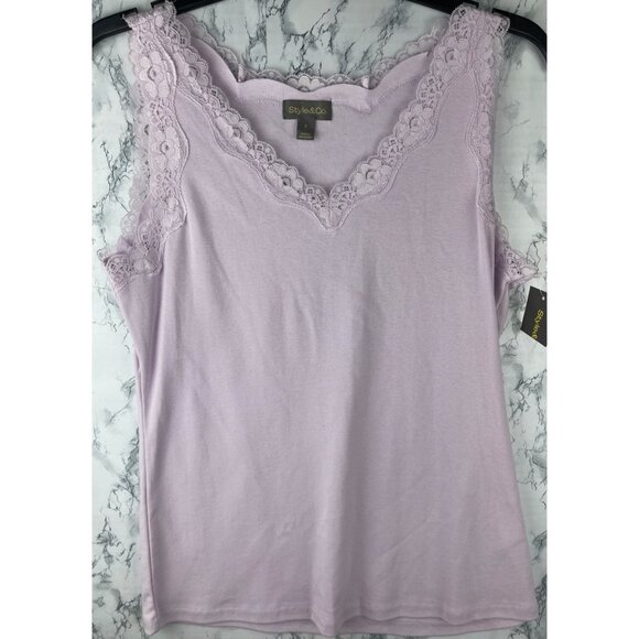 Style & Co. Womens Size Small Lavender Lace Trim Scallop Tank Top - Picture 1 of 10